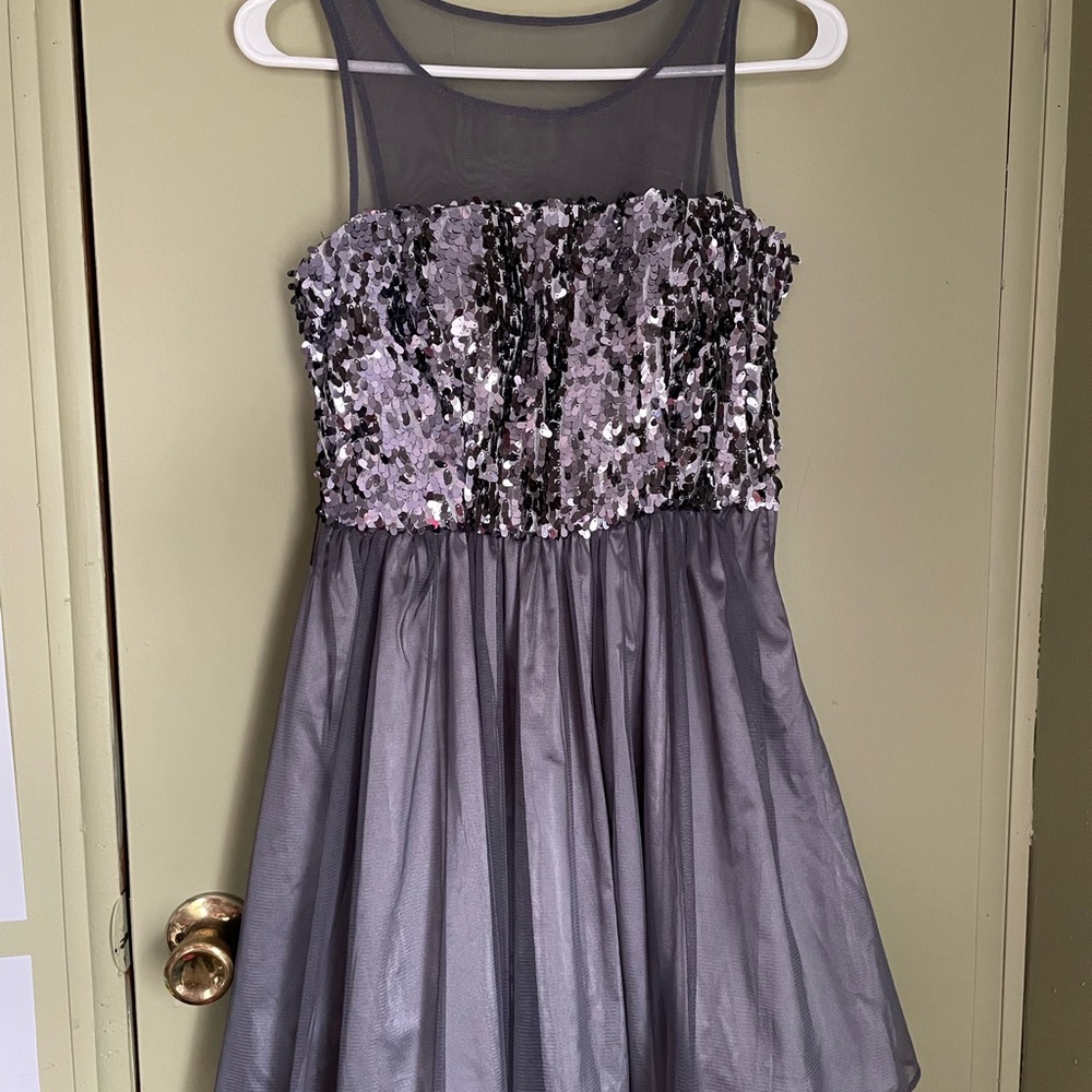Y2K Deb Silver Sequin Mini Dress Sz 3